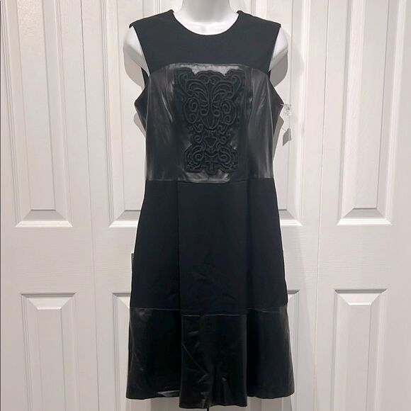 Rachel Roy Black Leather and Fabric Fit & Flare‎ Sleeveless Dress Size 8 NWT - Picture 1 of 15